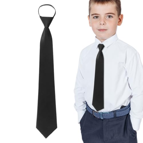 UEIOAVL Krawatten für Jungen, 1 Stück Kinderkrawatten mit Reißverschluss vorgebunden mit Gummiband Uniform vorgebunden verstellbare Krawatte für Hochzeit Abschlussfeier Auftritt (schwarz) von UEIOAVL