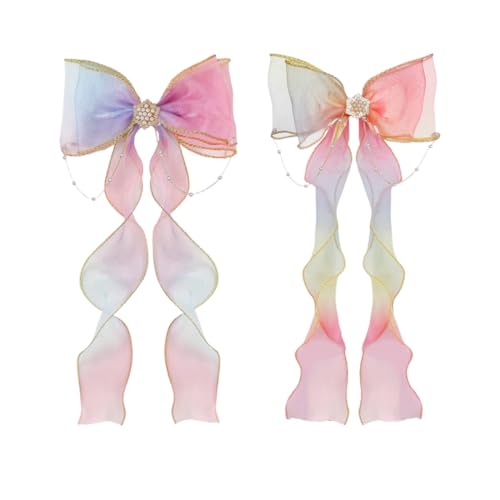 UEIOAVL Mode-Stirnbänder für Mädchen, 2 Stück buntes Band mit Prinzessinnen-Perlenquaste Stickereiband Haarspange für Mädchen Zubehör in Farbverlauf geeignet für Hochzeit Geburtstagsparty von UEIOAVL