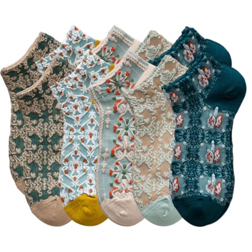 UEIOAVL Novelty Socks, 5 Paar Court Vintage Damensocken lässige Söckchen für Damen Blumenmuster Vintage-Baumwollsocken mit niedrigem Schnitt geeignet für alle Jahreszeiten UEIOAVL Novelty Socks, 5 Paar Court Vintage Damensocken lässige Söckchen für Damen Blumenmuster Vintage-Baumwollsocken mit niedrigem Schnitt geeignet für alle Jahreszeiten von UEIOAVL