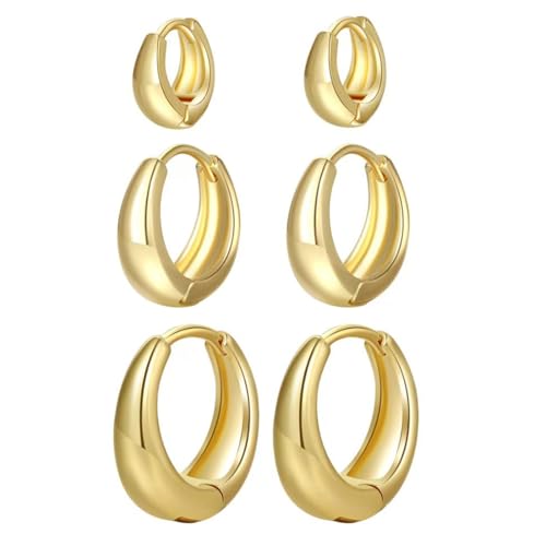 UEIOAVL Ohrringe für Damen, 3 Paar Creolen Gold Hoop Dicker Knorpel Leichtes Ohrring-Set für Frauen Mädchen (Gold) von UEIOAVL