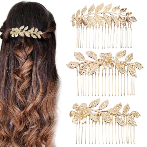 UEIOAVL Steckkämme für die Haare, Haarkämme mit goldenen Perlen und Strasssteinen Haarkämme mit Zähnen, Haarschmuck mit Kristallblättern elegant für das Haarstyling für Frauen (Gold) von UEIOAVL