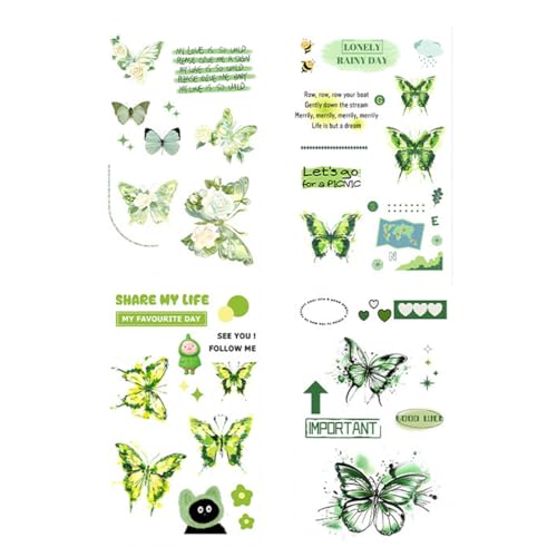 UEIOAVL Temporary Tattoos, 4 Bögen Kleine Frische Schmetterling Temporäre Tattoo Aufkleber Flash Tattoo Erwachsene Frauen Klebetattoo Festival Zubehör Karneval Party Flash Zubehör (Grün) von UEIOAVL