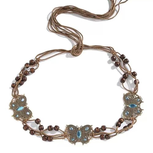 UEIOAVL Women's Belts, 1 Stück Damen-Quastengürtel blauer Diamant Schmetterling Taillenkordel handgefertigt geflochtener Gürtel Schmetterlingsquaste verstellbar böhmisches Seil geflochtener Gürtel von UEIOAVL