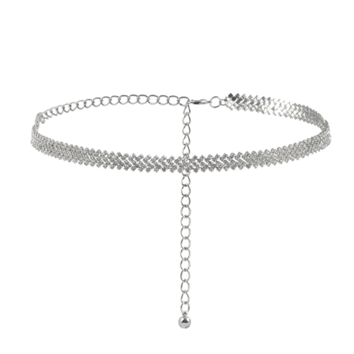 UEIOAVL Women's Belts, 1 Stück Silberner Strassgürtel dünner Kristallgürtel schmale Taille verstellbar Abendkleid Hochzeitszubehör Diamantkette eleganter Kleidergürtel aus Metall (Silber) von UEIOAVL