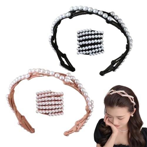 UEIOAVL Women's Fashion Headbands, 2 Stück tragbare Haarbänder für Damen faltbar rutschfestes Design Perlendekoration Frisuren-Haarnadeln (Schwarz, Pink) von UEIOAVL
