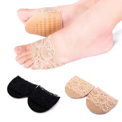 UEIOAVL Women's No-Show Socks, 2 Paar Fußschützer Damen Halbsocken Damen Anti-Rutsch Vorfußsocken Spitze Rutschfeste Atmungsaktive Halbsocken Fußschutz für High Heels (Schwarz, Hautton) von UEIOAVL