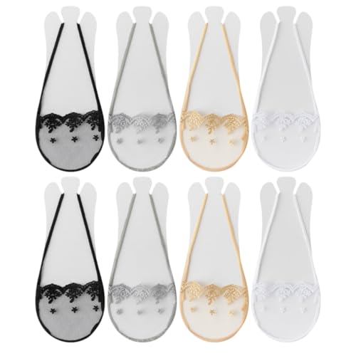 UEIOAVL Women's No-Show Socks, 4 Paar unsichtbare Anti-Rutsch-Eisstrümpfe für Damen unsichtbare Spitzen-Ballettsocken atmungsaktive Halbsocken für High Heels (Schwarz, Hautfarbe, Grau, Weiß) von UEIOAVL