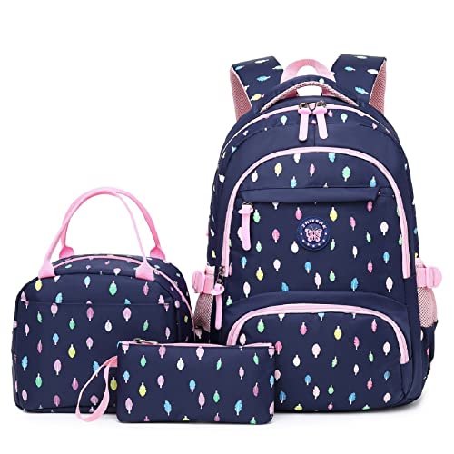 Kinderrucksack 3 Stück Rosa Mädchen Grundschultasche Nylon wasserdicht mit isolierten Lunchpaket Federmäppchen für Kinder Tagesrucksack, 6-13 Jahre Jugendliche Laptoptasche Schülerrucksack. von UEK