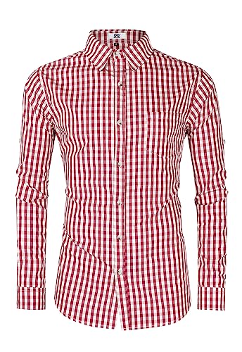 Herren Deutsches Bayerisches Oktoberfest Stylisches Langarm Klassisches Hemd Casual Plaid Kleid Hemd Kariert Button Down Shirts, Rot #1, X-Groß von UELoop