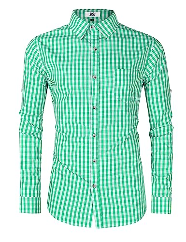 Herren Hemd Bayern Oktoberfest Karneval Halloween Kariert Kleid Hemd Kariert Button Down Hemd (Grün #1L), Grün Nr. 1, L von UELoop