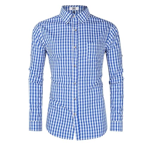 UELoop Herren Deutsch Bayerisches Oktoberfest Casual Plaid Kleid Hemd Kariert Button Down Hemden Langarm Klassische Hemden, Blau #1, 3X-Groß von UELoop