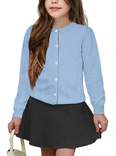 UELoop Mädchen-Strickjacke mit Rundhalsausschnitt [niedliche Blütenblatt-Knöpfe] Baumwolle Langarm Uniform Pullover für 5 6 5-6 5T 6Y Jahre Mädchen Baby Blau von UELoop
