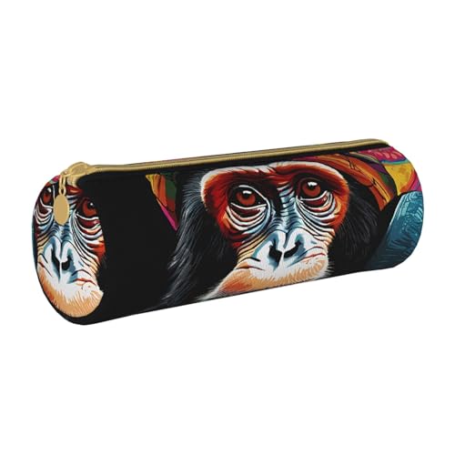 UENFFKDAP Affe Leder Federmäppchen Schüler Federmäppchen Reißverschluss Federmäppchen Kosmetiktasche Geeignet für Schulen und Büros, Unisex, weiß, Einheitsgröße, Kosmetiktasche von UENFFKDAP