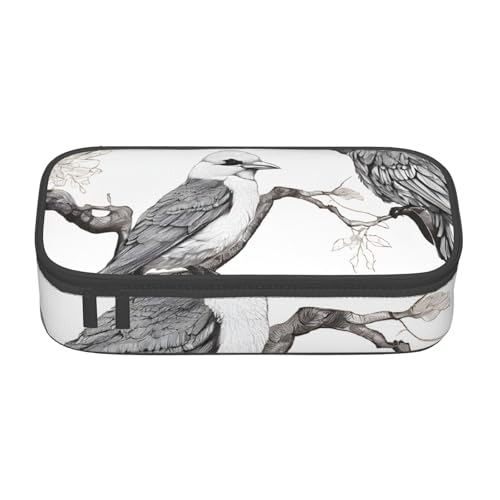 UENFFKDAP Bäume und Vögel Camo Große Kapazität Federmäppchen Schüler Federmäppchen Kosmetiktasche mit Reißverschluss Geeignet für Schulen und Büros Unisex, Schwarz , Einheitsgröße, Kosmetiktasche von UENFFKDAP