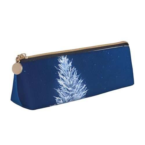 UENFFKDAP Blaue Weihnachten Schneeflocke Leder Federmäppchen Schüler Federmäppchen Reißverschluss Federmäppchen Kosmetiktasche Geeignet für Schulen und Büros, Unisex, weiß, Einheitsgröße, von UENFFKDAP
