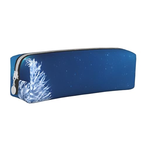 UENFFKDAP Blaue Weihnachten Schneeflocke Leder Federmäppchen Schüler Federmäppchen Reißverschluss Federmäppchen Kosmetiktasche Geeignet für Schulen und Büros, Unisex, weiß, Einheitsgröße, von UENFFKDAP