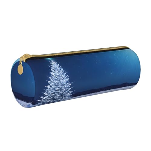 UENFFKDAP Blaue Weihnachten Schneeflocke Leder Federmäppchen Schüler Federmäppchen Reißverschluss Federmäppchen Kosmetiktasche Geeignet für Schulen und Büros, Unisex, weiß, Einheitsgröße, von UENFFKDAP