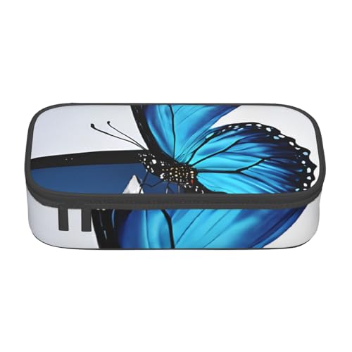 UENFFKDAP Blue Butterfly Große Kapazität Federmäppchen Schülermäppchen Kosmetiktasche mit Reißverschluss Geeignet für Schulen und Büros Unisex, Schwarz , Einheitsgröße, Kosmetiktasche von UENFFKDAP