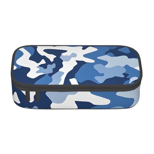 UENFFKDAP Blue Camo Große Kapazität Federmäppchen Schüler Federmäppchen Kosmetiktasche mit Reißverschluss Geeignet für Schulen und Büros Unisex, Schwarz , Einheitsgröße, Kosmetiktasche von UENFFKDAP