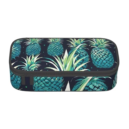 UENFFKDAP Blue Pineapple Große Kapazität Federmäppchen, Schülermäppchen, Kosmetiktasche mit Reißverschluss, Geeignet für Schulen und Büros, Unisex, Schwarz , Einheitsgröße, Kosmetiktasche von UENFFKDAP