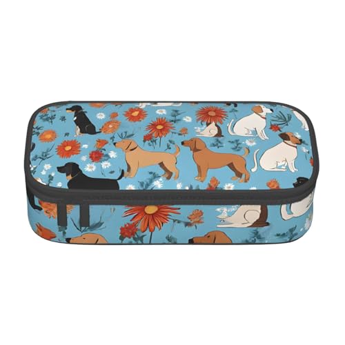 UENFFKDAP Border Collie Florals Federmäppchen mit großem Fassungsvermögen, Schüler-Federmäppchen, Kosmetiktasche mit Reißverschluss, geeignet für Schulen und Büros, Unisex, Schwarz , Einheitsgröße, von UENFFKDAP