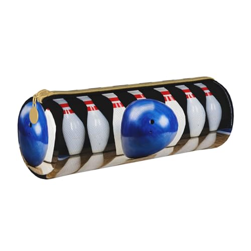 UENFFKDAP Bowling Leder Federmäppchen Schüler Federmäppchen Reißverschluss Federmäppchen Kosmetiktasche Geeignet für Schulen und Büros, Unisex, weiß, Einheitsgröße, Kosmetiktasche von UENFFKDAP