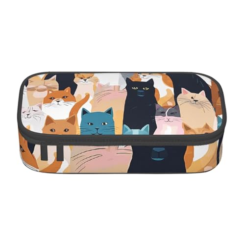 UENFFKDAP Bunte Cartoon Pferde Große Kapazität Federmäppchen Schüler Federmäppchen Kosmetiktasche mit Reißverschluss Geeignet für Schulen und Büros Unisex, Schwarz , Einheitsgröße, Kosmetiktasche von UENFFKDAP