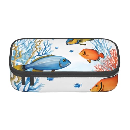UENFFKDAP Bunte Fische im Meer Große Kapazität Federmäppchen Student Federmäppchen Kosmetiktasche mit Reißverschluss Geeignet für Schulen und Büros, Unisex, Schwarz , Einheitsgröße, Kosmetiktasche von UENFFKDAP
