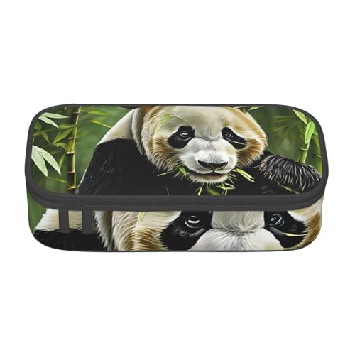 UENFFKDAP Cartoon Panda Große Kapazität Federmäppchen Schüler Federmäppchen Kosmetiktasche mit Reißverschluss Geeignet für Schulen und Büros Unisex, Schwarz , Einheitsgröße, Kosmetiktasche von UENFFKDAP