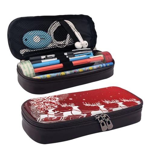 UENFFKDAP Christmas Magic Federmäppchen aus Leder, langlebig und leicht, Schüler-Federmäppchen, Reißverschluss-Federmäppchen, geeignet für Schulen und Büros, Unisex., Schwarz , Einheitsgröße, von UENFFKDAP