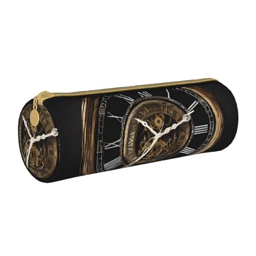 UENFFKDAP Clock Gear Federmäppchen aus Leder, Schüler-Federmäppchen, Reißverschluss-Federmäppchen, Kosmetiktasche, geeignet für Schulen und Büros, Unisex, weiß, Einheitsgröße, Kosmetiktasche von UENFFKDAP