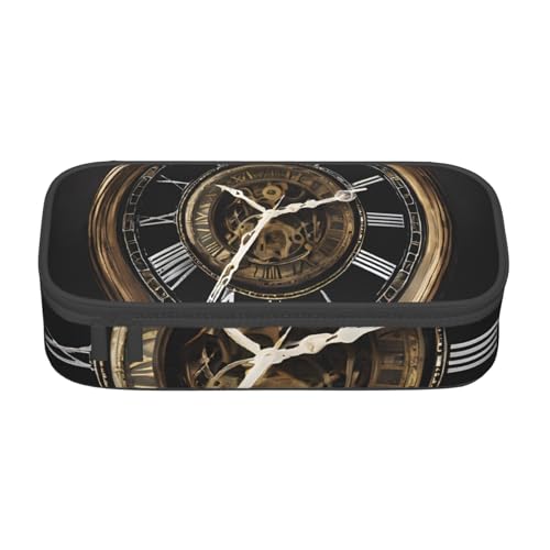 UENFFKDAP Clock Gear Federmäppchen mit großer Kapazität, Schüler-Federmäppchen, Kosmetiktasche mit Reißverschluss, geeignet für Schulen und Büros, Unisex, Schwarz , Einheitsgröße, Kosmetiktasche von UENFFKDAP