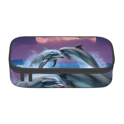 UENFFKDAP Delphin Große Kapazität Federmäppchen, Schülermäppchen, Kosmetiktasche mit Reißverschluss, Geeignet für Schulen und Büros, Unisex, Schwarz , Einheitsgröße, Kosmetiktasche von UENFFKDAP