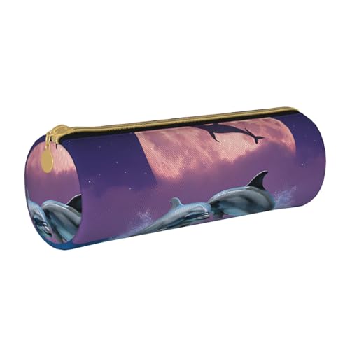 UENFFKDAP Delphin Leder Federmäppchen Student Federmäppchen Reißverschluss Federmäppchen Kosmetiktasche Geeignet für Schulen und Büros, Unisex, weiß, Einheitsgröße, Kosmetiktasche von UENFFKDAP