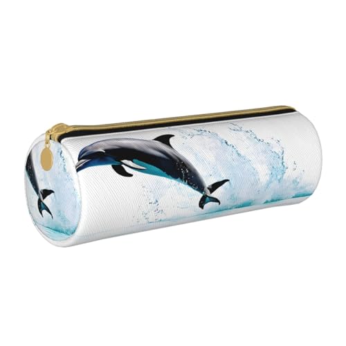 UENFFKDAP Delphin Print Leder Federmäppchen Schüler Federmäppchen Reißverschluss Federmäppchen Kosmetiktasche Geeignet für Schulen und Büros, Unisex, weiß, Einheitsgröße, Kosmetiktasche von UENFFKDAP