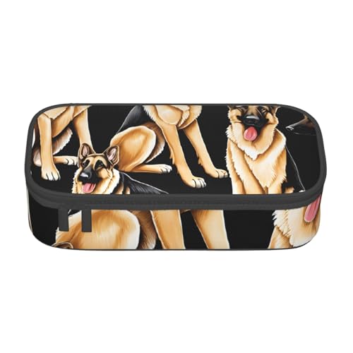 UENFFKDAP Deutscher Schäferhund Große Kapazität Federmäppchen Schüler Federmäppchen Kosmetiktasche mit Reißverschluss Geeignet für Schulen und Büros Unisex, Schwarz , Einheitsgröße, Kosmetiktasche von UENFFKDAP