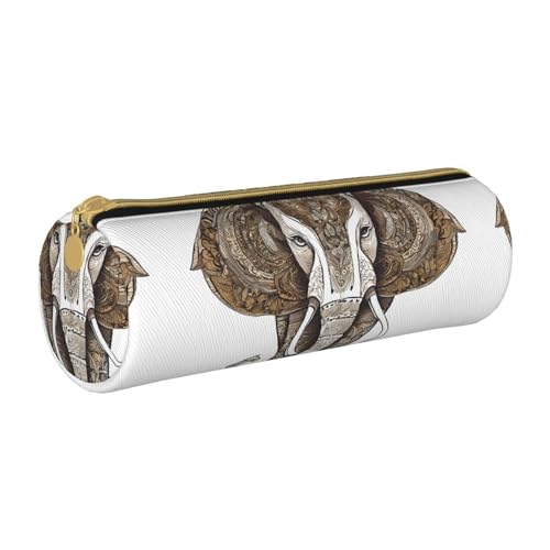 UENFFKDAP Elefant mit Kunst Leder Federmäppchen Schüler Federmäppchen Reißverschluss Federmäppchen Kosmetiktasche Geeignet für Schulen und Büros, Unisex, weiß, Einheitsgröße, Kosmetiktasche von UENFFKDAP