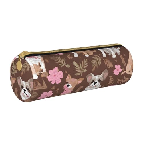 UENFFKDAP Englische Bulldoggen Leder Federmäppchen Schüler Federmäppchen Reißverschluss Federmäppchen Kosmetiktasche Geeignet für Schulen und Büros, Unisex, weiß, Einheitsgröße, Kosmetiktasche von UENFFKDAP