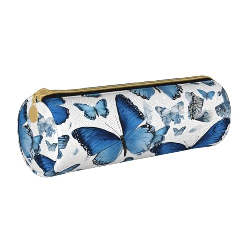 UENFFKDAP Federmäppchen Leder Blau Schmetterlinge Schüler Federmäppchen Reißverschluss Federmäppchen Kosmetiktasche Geeignet für Schulen und Büros Unisex, weiß, Einheitsgröße, Kosmetiktasche von UENFFKDAP