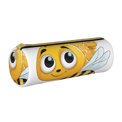 UENFFKDAP Federmäppchen aus Leder, Bienendruck, Schüler-Federmäppchen, Reißverschluss, Federmäppchen, Kosmetiktasche, geeignet für Schulen und Büros, Unisex, weiß, Einheitsgröße, Kosmetiktasche von UENFFKDAP