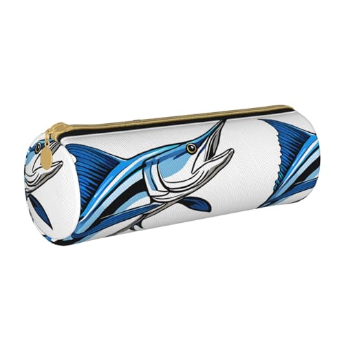 UENFFKDAP Federmäppchen aus Leder, Fisch-Druck, Schüler-Federmäppchen, Reißverschluss, Kosmetiktasche, geeignet für Schulen und Büros, Unisex, weiß, Einheitsgröße, Kosmetiktasche von UENFFKDAP