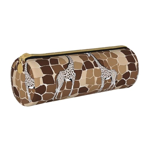 UENFFKDAP Federmäppchen aus Leder, Giraffen-Druck, Schüler-Federmäppchen, Reißverschluss, Kosmetiktasche, geeignet für Schulen und Büros, Unisex, weiß, Einheitsgröße, Kosmetiktasche von UENFFKDAP