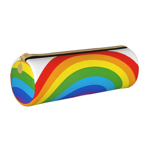 UENFFKDAP Federmäppchen aus Leder, Regenbogen-Druck, Schüler-Federmäppchen, Reißverschluss, Federmäppchen, Kosmetiktasche, geeignet für Schulen und Büros, Unisex, weiß, Einheitsgröße, Kosmetiktasche von UENFFKDAP
