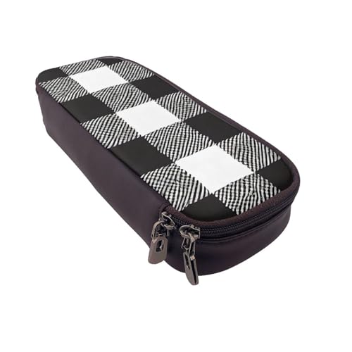 UENFFKDAP Federmäppchen aus Leder, Schwarz und Weiß, kariert, Schüler-Federmäppchen, Reißverschluss, Federmäppchen, geeignet für Schulen und Büros, Unisex., Schwarz , Einheitsgröße, Kosmetiktasche von UENFFKDAP
