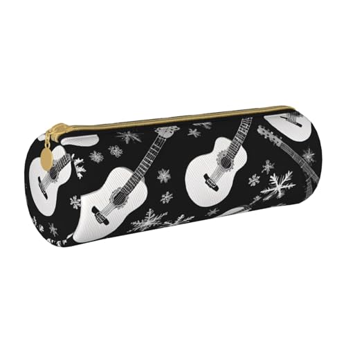 UENFFKDAP Federmäppchen aus Leder mit Gitarrenmuster, Schüler-Federmäppchen, Reißverschluss-Federmäppchen, Kosmetiktasche, geeignet für Schulen und Büros, Unisex, weiß, Einheitsgröße, Kosmetiktasche von UENFFKDAP