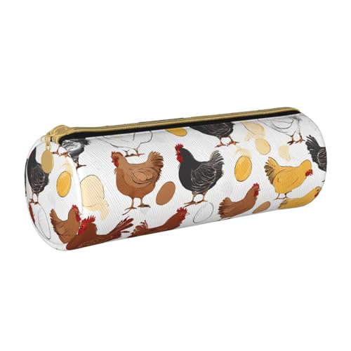 UENFFKDAP Federmäppchen aus Leder mit Hühnermuster, Schüler-Federmäppchen, Reißverschluss-Federmäppchen, Kosmetiktasche, geeignet für Schulen und Büros, Unisex, weiß, Einheitsgröße, Kosmetiktasche von UENFFKDAP