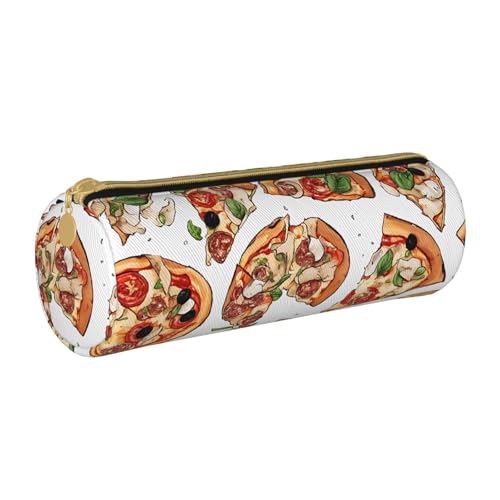 UENFFKDAP Federmäppchen aus Leder mit Pizza-Muster, Schüler-Federmäppchen, Reißverschluss-Federmäppchen, Kosmetiktasche, geeignet für Schulen und Büros, Unisex, weiß, Einheitsgröße, Kosmetiktasche von UENFFKDAP
