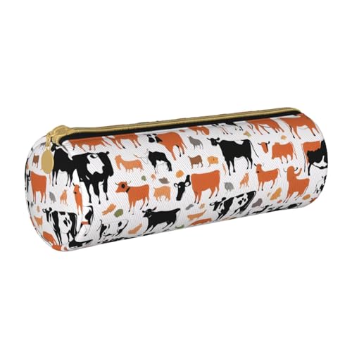 UENFFKDAP Federmäppchen mit Kuhmuster aus Leder, Schüler-Federmäppchen, Reißverschluss-Federmäppchen, Kosmetiktasche, geeignet für Schulen und Büros, Unisex, weiß, Einheitsgröße, Kosmetiktasche von UENFFKDAP