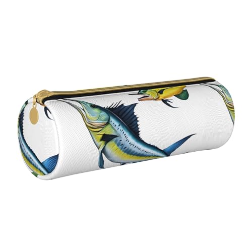 UENFFKDAP Fish Art Leder Federmäppchen Schüler Federmäppchen Reißverschluss Federmäppchen Kosmetiktasche Geeignet für Schulen und Büros, Unisex, weiß, Einheitsgröße, Kosmetiktasche von UENFFKDAP