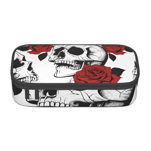 UENFFKDAP Floral Skull Große Kapazität Federmäppchen Schüler Federmäppchen Kosmetiktasche mit Reißverschluss Geeignet für Schulen und Büros Unisex, Schwarz , Einheitsgröße, Kosmetiktasche von UENFFKDAP
